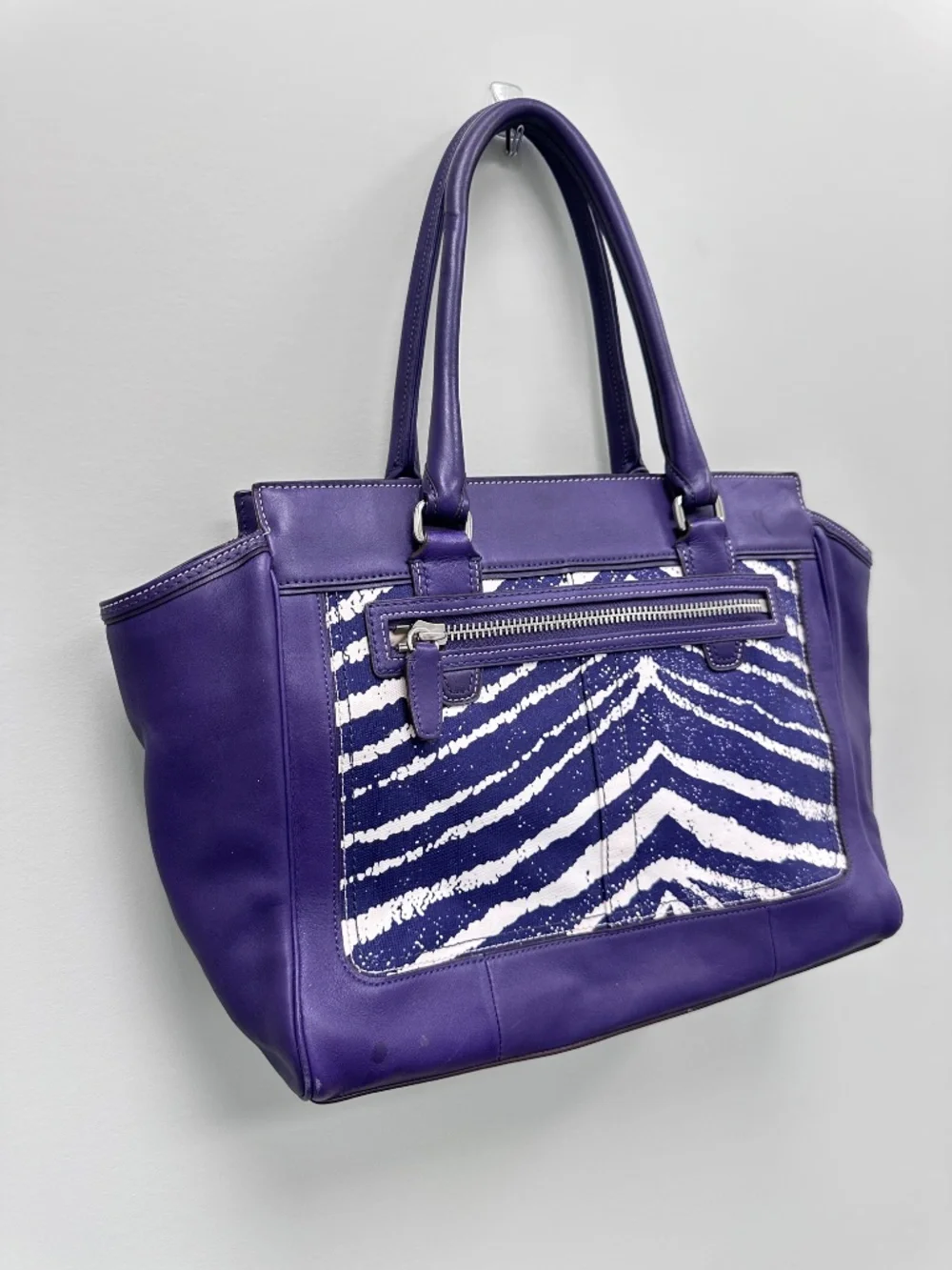 Vintage Coach Legacy Purple Leather and Zebra Printed Canvas Candace Carryall - Picture 7 of 16